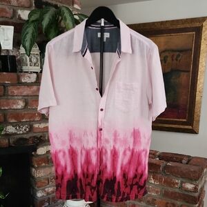 Sun + Stone Pink Ombré Linen Blend Button Down Shirt | Size L